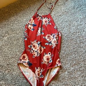 Full Tilt burnt reddish orange floral bodysuit soft material Small